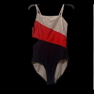 Silver Shimmer, Blue and Red One Piece Swimsuit